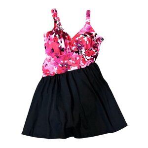 Maxine of Hollywood Swimsuit Womens 12 Used Pink Red Purple Floral Black MM4GF37